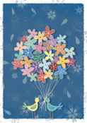 Un duo d'oiseaux au bouquet floral